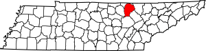 Map of Tennessee highlighting Fentress County