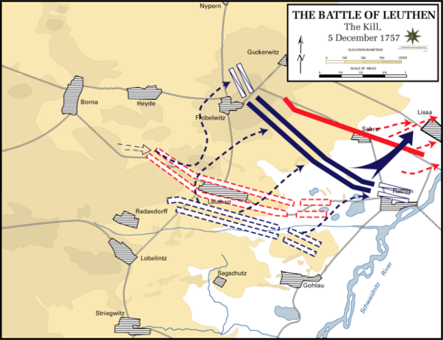 Map showing the futility of the Austrian effort at defence and the withdrawal from Leuthen