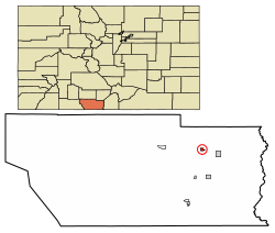 Location of La Jara in Conejos County, Colorado.