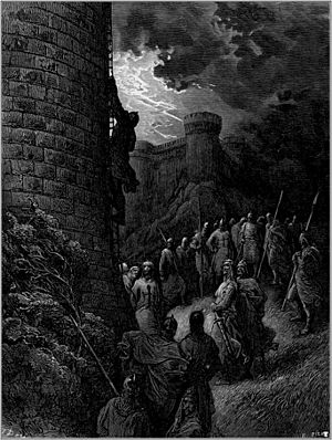 Gustave dore crusades bohemond alone mounts the rampart of antioch