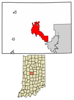 Location of Lebanon in Boone County, Indiana.