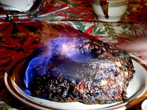 Figgy Pudding with flaming brandy