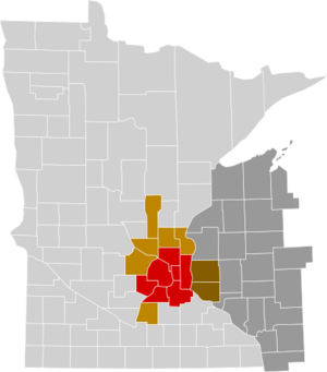 Minneapolis-St. Paul metropolitan statistical area (Met Council counties in red)