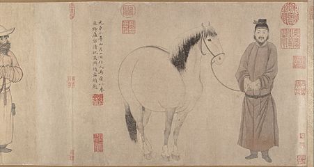 元 趙孟頫 趙雍 趙麟 吳興趙氏三世人馬圖 卷-Grooms and Horses MET DP213981 CRD