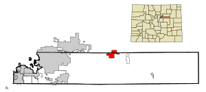 Location of the Strasburg CDP in Adams and Arapahoe County, Colorado.