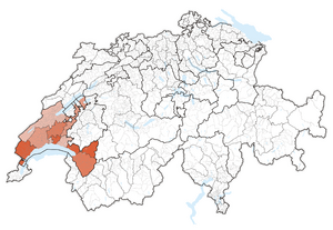 Map of Switzerland, location of Vaud highlighted