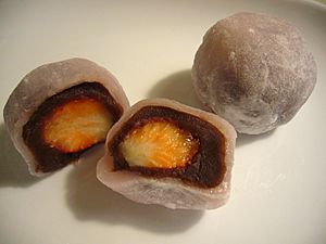 Soft rice cake stuffed with sweetened bean & strawberry,katori-city,japan