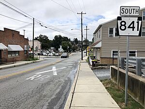 2022-09-06 16 53 11 View south along Pennsylvania State Route 841 (Prospect Avenue) just south of Evergreen Street in West Grove, Chester County, Pennsylvania