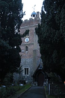 Church of Saint Mary, Harmondsworth, Middlesex, dusk, October 2014