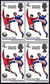 An unused block of four of the 1966 England Winners stamp