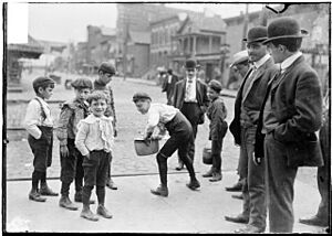 Jewish men and boys on Chicago Sidewalk