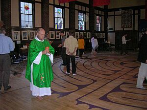 Markus Duenzkofer celebrating Eucharist on St Paul's Labyrinth Vancouver BC
