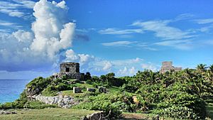 Temple of the God of Wind (left) and Castillo (right)