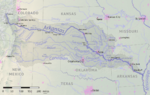 The Arkansas River flows through Colorado, Kansas, Oklahoma, and Arkansas, and its watershed also drains parts of Texas, New Mexico and Missouri.