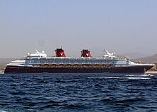 Mainly white cruise ship out in the ocean