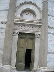 Leaning tower door