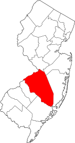 Map of New Jersey highlighting Burlington County