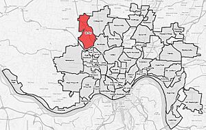 Mount Airy (red) within Cincinnati, Ohio