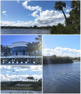 Top, left to right: Palm Bay, Palm Bay City Hall, Palm Bay overpass sign on Interstate 95, Turkey Creek