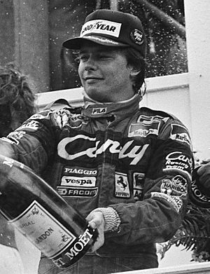 Pironi celebrating at 1982 Dutch Grand Prix (cropped).jpg