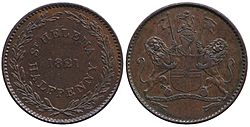 Saint Helena halfpenny, 1821