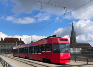 Bern tram and cathedral