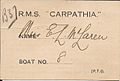 EdnaMcLarenRMS.CarpathiaLifeBoatCard