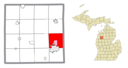 Location within Wexford County (red) and the administered CDP of Haring (pink)