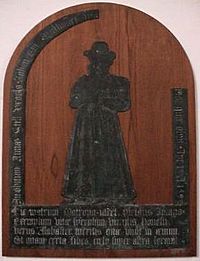 Monumental brass of Ann Alabaster, Saint Mary's Church, Hadleigh, Suffolk, UK