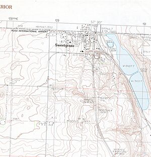 Topographical map of the Sweet Grass area