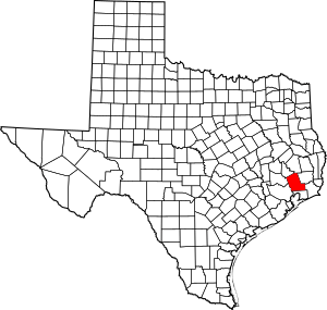 Map of Texas highlighting Liberty County