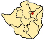 Map of Zimbabwe showing the location of Harare.