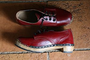 Red Lancashire clogs (side view)