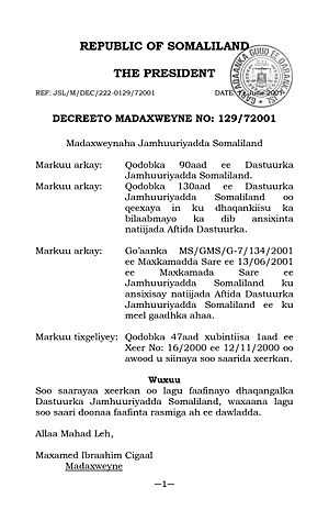 Somaliland Constitution Presidential Decree