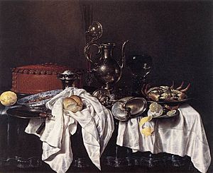 Willem Claesz. Heda - Still-Life with Pie, Silver Ewer and Crab - WGA11248