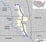 The course and watershed of the James River.