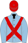 Light blue, red cross belts, red cap