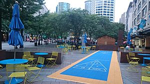 Westlake Park shuffleboard and seating