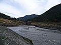 Glines Canyon Dam (removed) from inside reservoir, Oct 2014