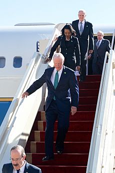 Representative Engel, Former Secretaries Baker, Rice, Former NSC Adviser Scowcroft Disembark From U.S. Air Force Jet Upon Arrival in Riyadh