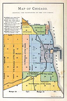 1884 map of Chicago showing extensions to city limits