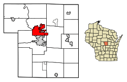 Location of Stevens Point in Portage County, Wisconsin.