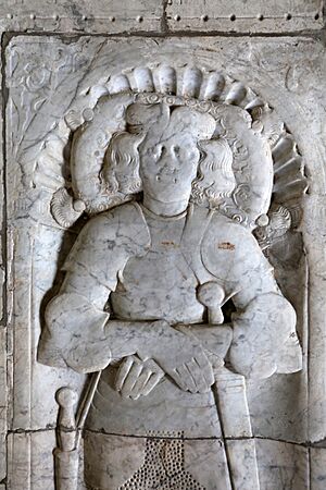 San quirico, collegiata, interno, lastra tombale del conte enrico II di nassau, 1451, 02.jpg