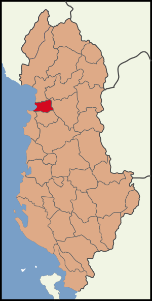 Map showing the district within Albania