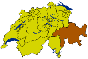 Map of Switzerland, location of Grisons highlighted