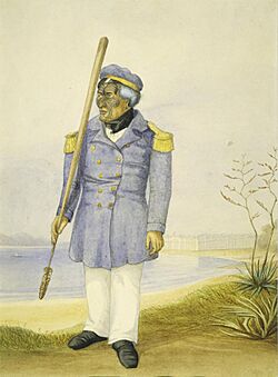 Te Rauparaha in naval uniform, pencil and watercolour by unknown after William Bambridge