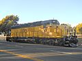 A train engine sits parked on the rails near the Mare Island Bridge in Vallejo, California