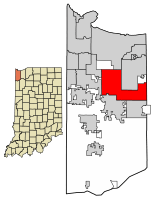 Location of Merrillville in Lake County, Indiana.