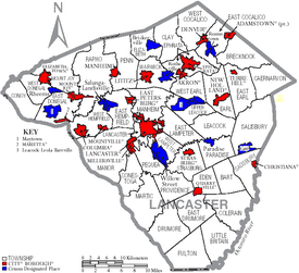 Map of Lancaster County Pennsylvania With Municipal and Township Labels