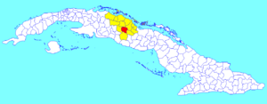 Santa Clara municipality (red) within  Villa Clara Province (yellow) and Cuba